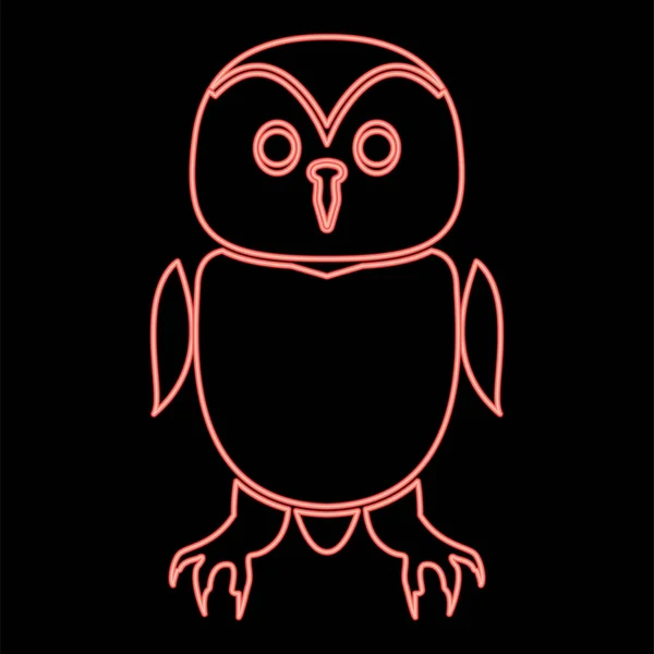 Neon Owl Red Color Vector Illustration Flat Style Light Image — 스톡 벡터