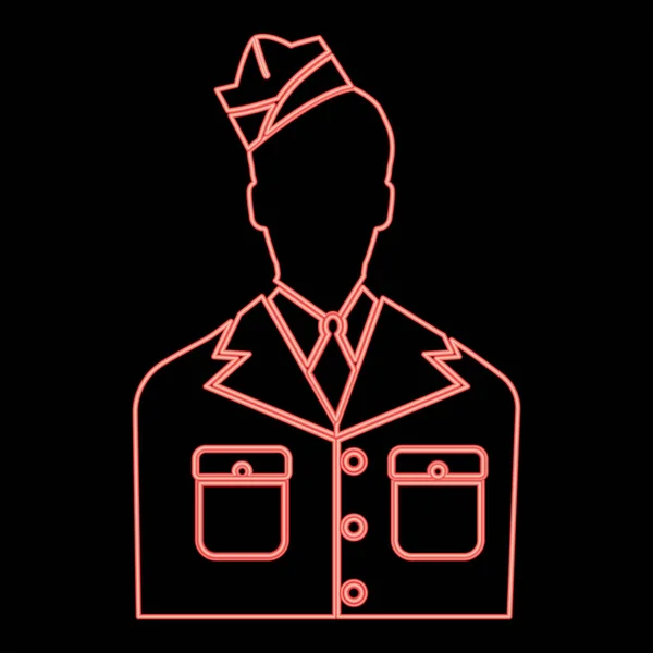 Neon Veterano Soldado Exército Americano Cor Vermelha Vetor Ilustração Estilo — Vetor de Stock