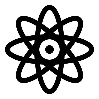Atom moleküler işaret simgesi siyah renk çizimi düz biçim basit resim