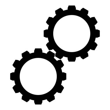 Çalışan mekanizma simgesine bağlı iki dişli dişli dişli dişli dişli dişli dişli çarkları siyah renk çizimi düz resim biçimi
