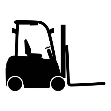 Forklift Yükleyici Fork kaldırıcı kamyon siluet simgesi siyah renk vektör illüstrasyonu düz resim