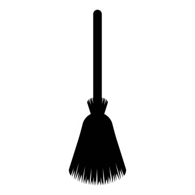 Süpürge besom süpürge çubuğu simgesi siyah renk vektör illüstrasyonu düz resim