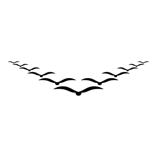 Flock Birds Flying Sky Wedge Key Ledarskapskoncept Migration Siluett Ikon — Stock vektor