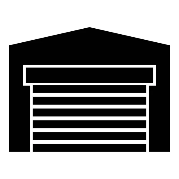 車のためのガレージドアローラーシャッター格納庫のアイコンブラックカラーベクトルイラストフラットスタイルシンプルな画像 — ストックベクタ