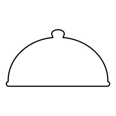 Yemek servisi yapan Cloche Restoran kapak kapağı kapağı kapakları yiyecekleri sıcak tutmak için kapak kapağı enfes sunum gurme yemeği Catering konsepti ana hatları simge siyah renk vektör çizimi düz resim