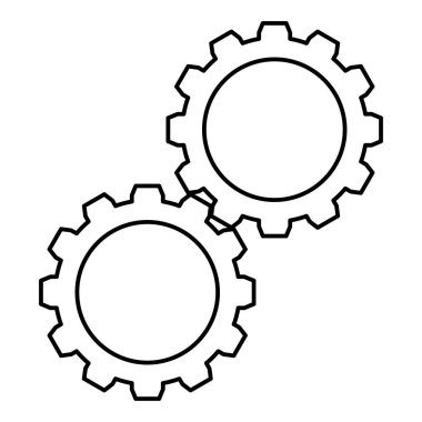 Çalışan mekanizmaya bağlı iki dişli dişli dişli dişli dişli dişli dişli dişli çarkları dış hatlar simge siyah renk vektör çizimi düz resim