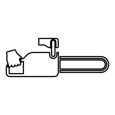 Eldeki elektrikli testere oduncu dış hatları simge siyah renk vektör illüstrasyonları düz resim