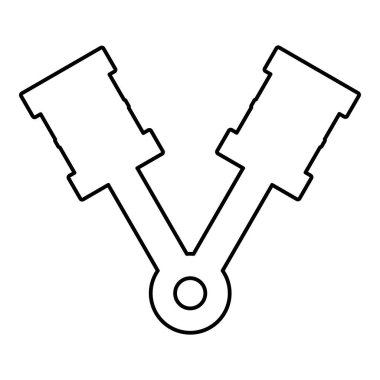 Araç krank mili kam mili için dizilmiş iki çubuklu Pistons motor iki ögesi ana hatları siyah renk çizimi basit resim düz