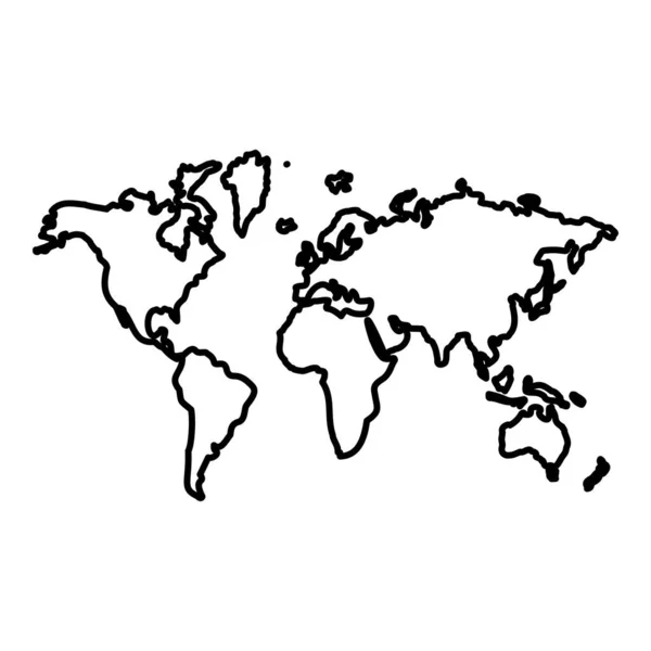 Χάρτης Παγκόσμιο Περίγραμμα Εικονίδιο Περίγραμμα Μαύρο Χρώμα Διανυσματική Απεικόνιση Επίπεδη — Διανυσματικό Αρχείο