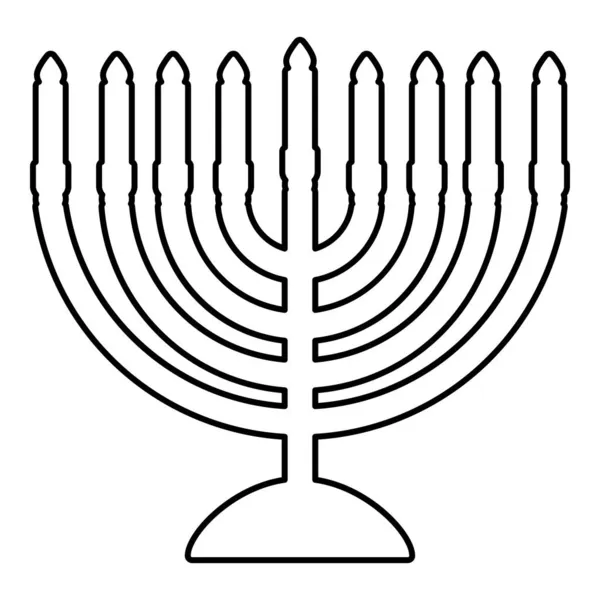 Chanukah Menorah Judisk Semester Kandelabra Med Ljus Israel Ljusstake Kontur — Stock vektor