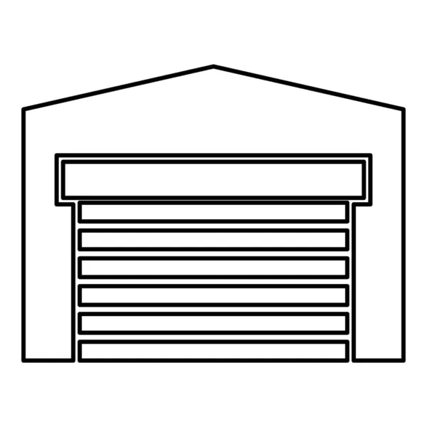 Гаражная Дверь Автомобиля Ролик Затвор Ангар Склада Контур Иконка Черный — стоковый вектор