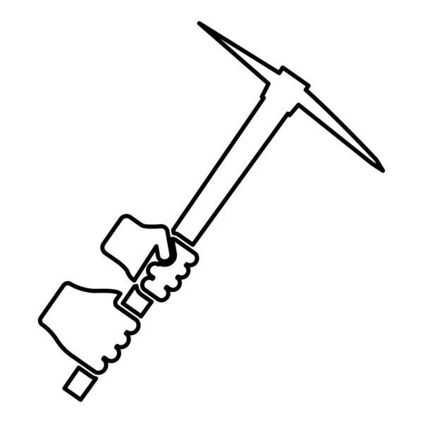 採掘ピック斧手の輪郭線のアイコン黒のベクトル図フラットスタイルの簡単な画像でマトックピック斧 — ストックベクタ