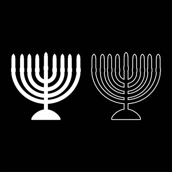 Chanukah Menorah Εβραϊκό Κηροπήγιο Διακοπών Κεριά Ισραήλ Κηροπήγιο Εικονίδιο Λευκό — Διανυσματικό Αρχείο