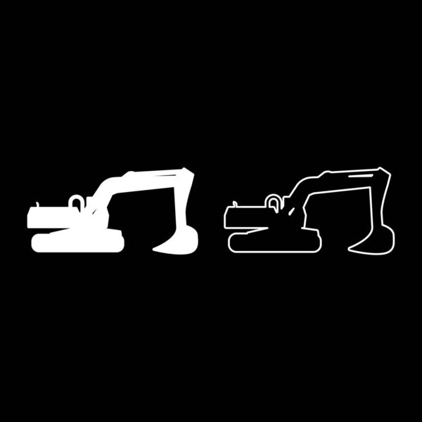 Excavator silhouette Special equipment Dusty digger Building machine icon white color vector illustration flat style simple image set