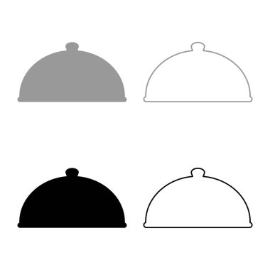 Yemek servisi yapan Cloche Restoran kapak kapağı kapağı kapakları gıdayı sıcak tutmak için kapak kapağı enfes sunum gurme yemeği Catering konsepti simge gri siyah renk çizim resmi basit düz stil dolgu hatları ince