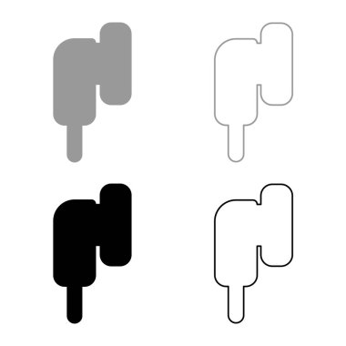 Kablosuz kulaklık seti simgesi gri siyah renk vektör illüstrasyon resmi basit düz stil katı dolgu dış hat ince