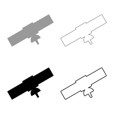 Uydu silueti Dünya küresel net konsept alanı simgesi gri siyah renk vektör çizimi basit düz biçim katı dolgu dış hatları ince