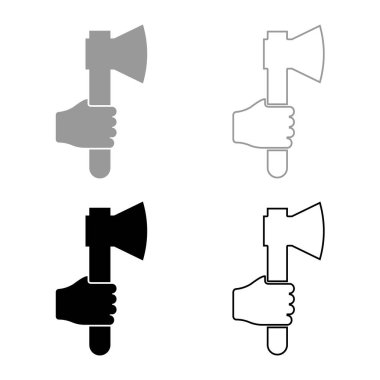 Eldeki balta simgesi gri siyah renk vektör illüstrasyon resmi basit düz stil katı dolgu dış hat ince