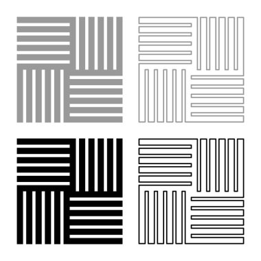 Döşeme şeklindeki parke parke ahşap döşeme malzemesi kaplama panel simge gri siyah renk illüstrasyon resmi düz düz düz çizgi dış hatları ince