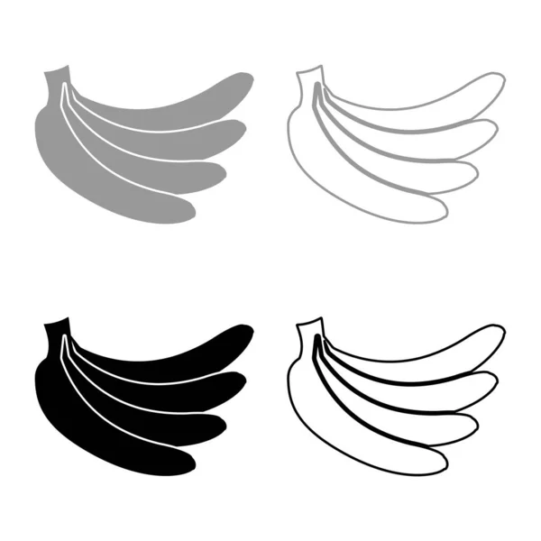 Mazzo Banane Set Icona Grigio Nero Colore Vettore Illustrazione Immagine — Vettoriale Stock