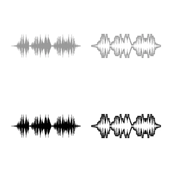 Ljudvåg Ljud Digital Equalizer Teknik Oscillerande Musik Set Ikon Grå — Stock vektor
