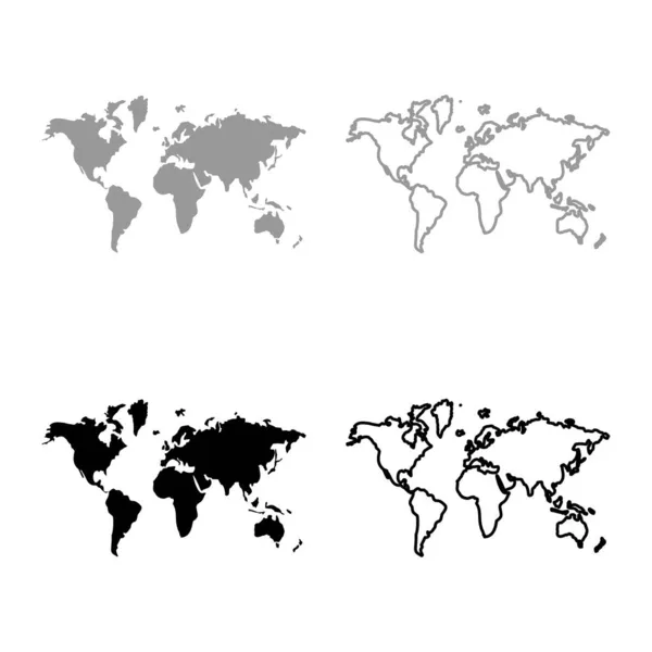 地図世界地図アイコングレーブラックカラーベクトルイラストイメージシンプルなフラットスタイルソリッド塗りつぶし輪郭線細い — ストックベクタ