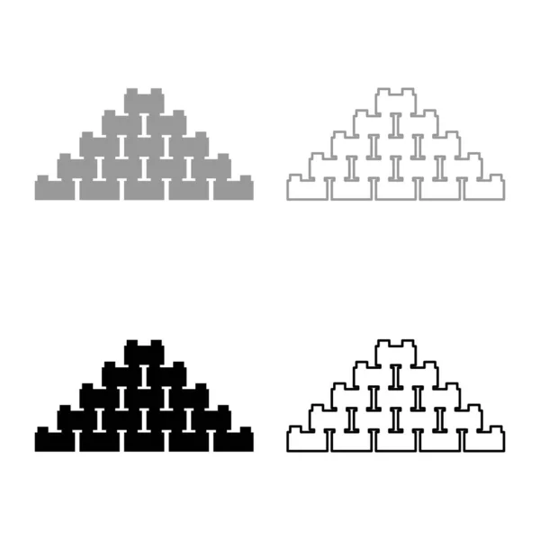 Piramide Mattoni Set Icona Grigio Nero Colore Vettore Illustrazione Immagine — Vettoriale Stock