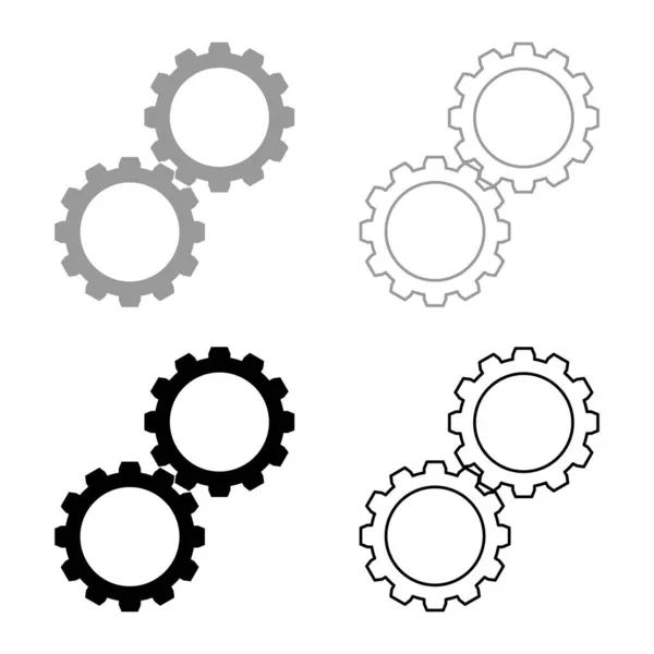 Két Fogaskerék Fogaskerék Készlet Fogaskerekek Csatlakoztatott Működő Mechanizmus Készlet Ikon — Stock Vector