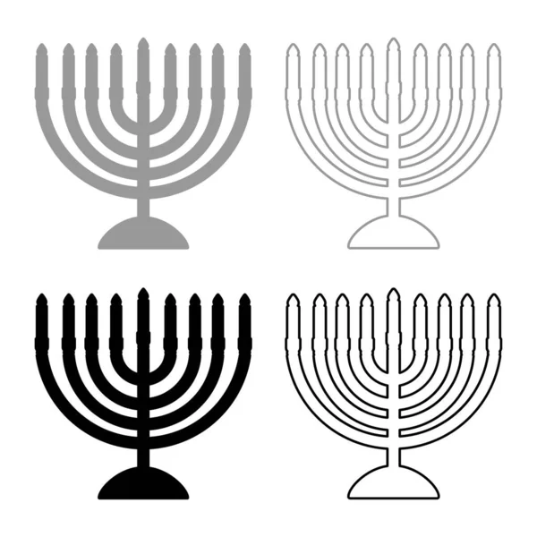 Hanuka Menorah Zsidó Ünnep Gyertyatartó Izrael Gyertyatartó Készlet Ikon Szürke — Stock Vector