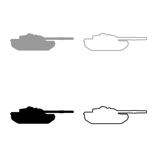 Tank Artillery Military Silhouette World War Set Icon Gray Black — 스톡 벡터