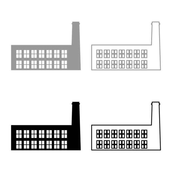 Fabriek Industrie Silhouet Plant Met Pijp Set Pictogram Grijs Zwart — Stockvector