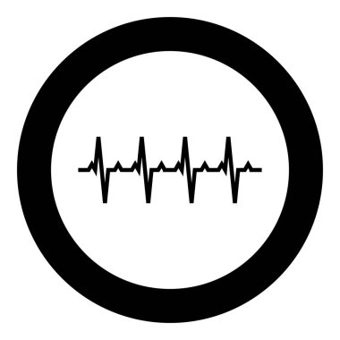 Pulse graph Heart beat Cardiogram rhythm graphic ecg Echokardiogram simgesi yuvarlak siyah renk vektör illüstrasyon basit dış hat biçimi