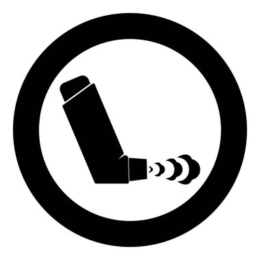 Tedavi için el solunum spreyi astım ilacı soluma alerjik hasta ikonu yuvarlak siyah renk vektör illüstrasyon görüntüsü basit taslak biçimi