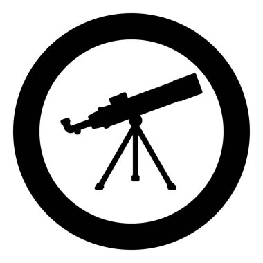 Teleskop Bilimi aracı Eğitim Astronomi ekipman simgesi yuvarlak siyah renk vektör illüstrasyon resmi katı ana hat biçimi basit