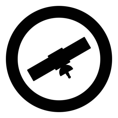 Uydu silueti Dünya küresel net konsept alanı simgesi dairesel yuvarlak siyah renk vektör illüstrasyon resmi katı dış hat biçimi basit