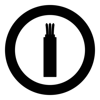 Kablo kordonu elektrik kablosu kıvrımlı güç optik fiber simgesi dairesel yuvarlak siyah renk vektör illüstrasyon resmi katı dış hat biçimi basit