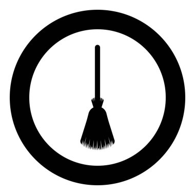 Broom besom süpürge çubuğu simgesi yuvarlak siyah renk vektör illüstrasyon resmi katı ana hat biçimi basit