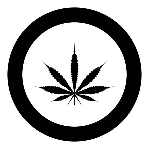 Foglia Cannabis Marijuana Icona Canapa Cerchio Rotondo Colore Nero Vettore — Vettoriale Stock
