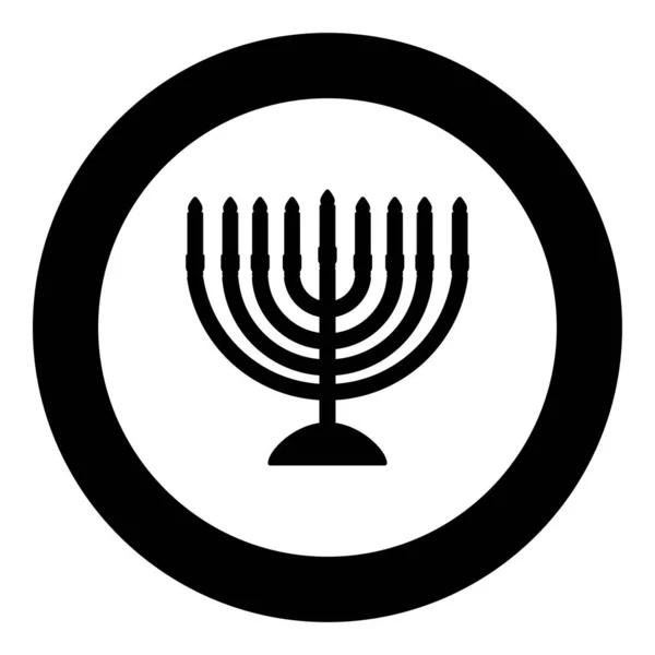 Chanukah Menorah Jewish Holiday Candelabra Candles Israel Icon Circle Black — 스톡 벡터