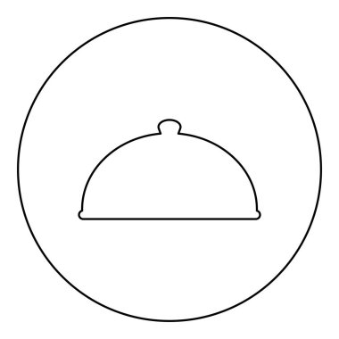 Yemek servisi yapan Cloche Restoran kapak kapağı kapağı kapakları yiyecekleri sıcak tutmak için kapak kapağı enfes sunum gurme yemeği Catering konsepti simgesi dairesel siyah renk illüstrasyon çizim çizgisi ince çizgi çizim biçimi