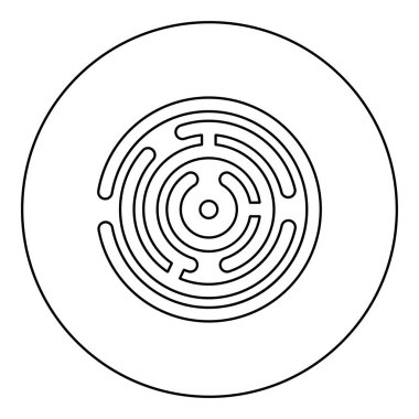 Yuvarlak Maze simgesi yuvarlak siyah renkli vektör resimleme ana hatları ince çizgi biçimi basit