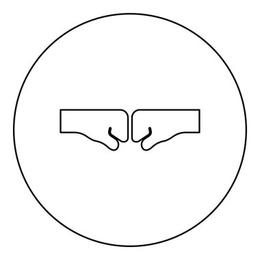 Çatışmaya karşı direnç kavramını birbirine yapıştıran iki yumruk darbesi. Çemberin yuvarlak siyah renk çizim çizimi çizim çizgisi ince çizgi çizgisi.