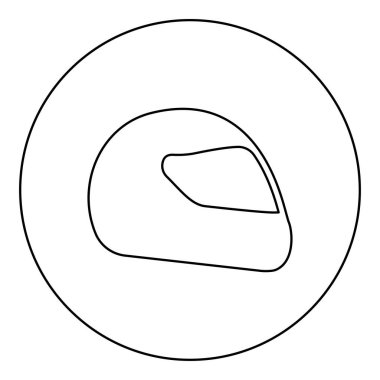 Miğferli motosiklet yarış sporu ikonu dairesel siyah renk vektör illüstrasyon resim dış hatları ince biçimli basit