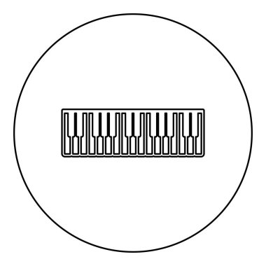 Pianino müzik tuşları fildişi sentezleyici simgesi dairesel siyah renk vektör çizim çizgisi dış hat ince biçimli basit