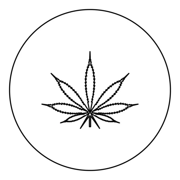 Foglia Cannabis Marijuana Icona Canapa Cerchio Rotondo Colore Nero Vettore — Vettoriale Stock