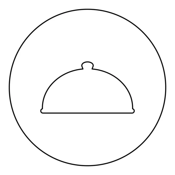 料理を提供するクロッシュレストランカバードームプレートは 食品を暖かく保つためにカバー凸蓋絶妙なプレゼンテーショングルメ食事円形の黒の色ベクトル図の輪郭線細いスタイルシンプルな輪郭線でケータリングコンセプトアイコン — ストックベクタ