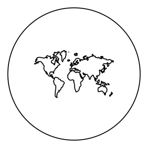 円の中の地図世界のアイコン丸みを帯びた黒のベクトル図画像アウトライン輪郭線シンプルな — ストックベクタ
