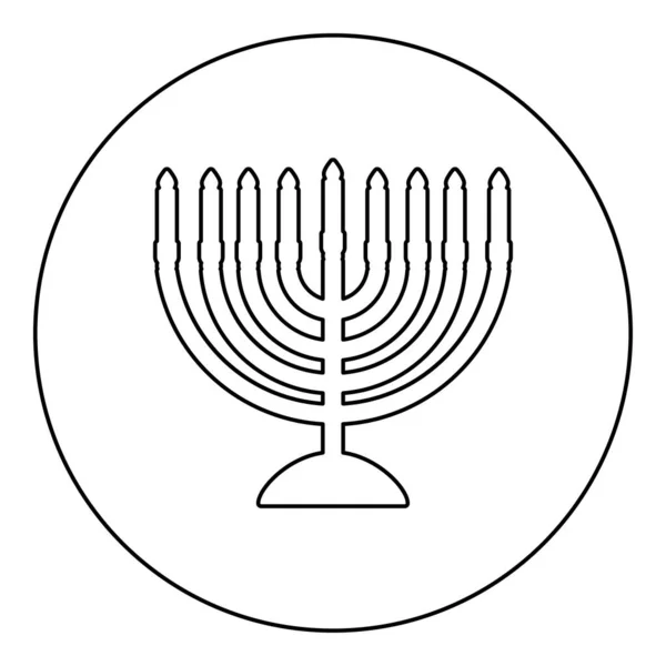 チャンカMenorahユダヤ人の休日のキャンドルイスラエルのキャンドルホルダーのアイコンと円のラウンド黒のカラーベクトルのイラストの輪郭線細いスタイルシンプルな — ストックベクタ