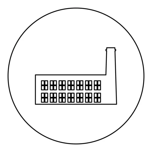 Fabriek Industrie Silhouet Plant Met Pijp Pictogram Cirkel Rond Zwart — Stockvector