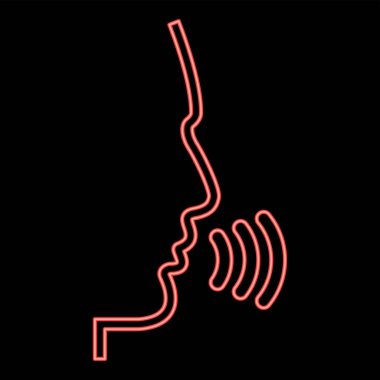 Neon kafası konuşan adam kırmızı renk vektör illüstrasyon resmi düz stil ışık